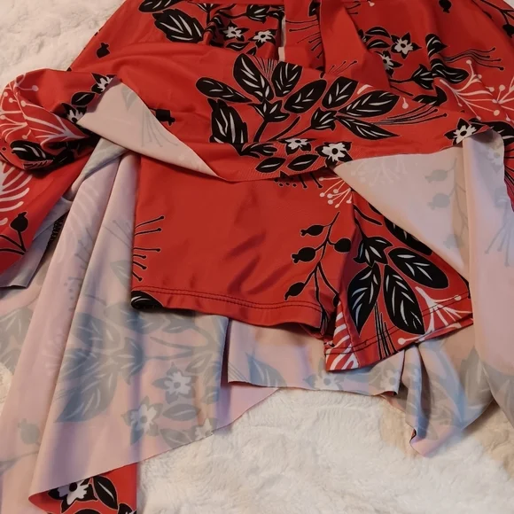 DANIFY  Red & Black Floral‎ Tummy Control Handkerchief Hem Swimdress Swimsuit 14 - Picture 6 of 11